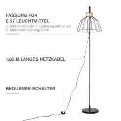 HOMCOM Stehlampe Standleuchte Retrodesign Vintage Standleuchte Sockel E27 Für Schlafzimmer Esszimmer 40W Retro Stehleuchte Metall Ratten Schwarz 44 X 34 X 154cm 14 HOMCOM Stehlampe Standleuchte Retrodesign Vintage Standleuchte Sockel E27 Für Schlafzimmer Esszimmer 40W Retro Stehleuchte Metall Ratten Schwarz 44 X 34 X 154cm -Homcom 652b2fd70f019b0107b2d513f6101ea3