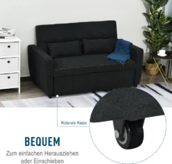 HOMCOM Schlafsofa, Klappsofa, 2-Sitzer Stoffsofa, Bettsofa, Sofa Mit Schlaffunktion, Sofagarnitur, Verstellbarer Winkel, Schwarz, 148 X 82 X 89 Cm -Homcom 65438d8c31017c816cc9ac4a42437780