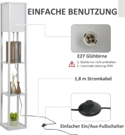 HOMCOM Stehleuchte Stehlampe Mit 3 Regalen Innenbeleuchtung E27 Bis 40W Für Wohn-/Schlafzimmer E1-MDF, Acryl Weiß 26 X 26 X 160 Cm -Homcom 655c1b2022d50ef2e0beb8dadde7e888