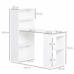 HOMCOM Schreibtisch Küchentisch Mit Regal Computertisch Arbeitstisch Laptoptisch Büroregal Weiß 120 X 55 X 120 Cm -Homcom 6560256bc1826989051d5b754fc9cb7b