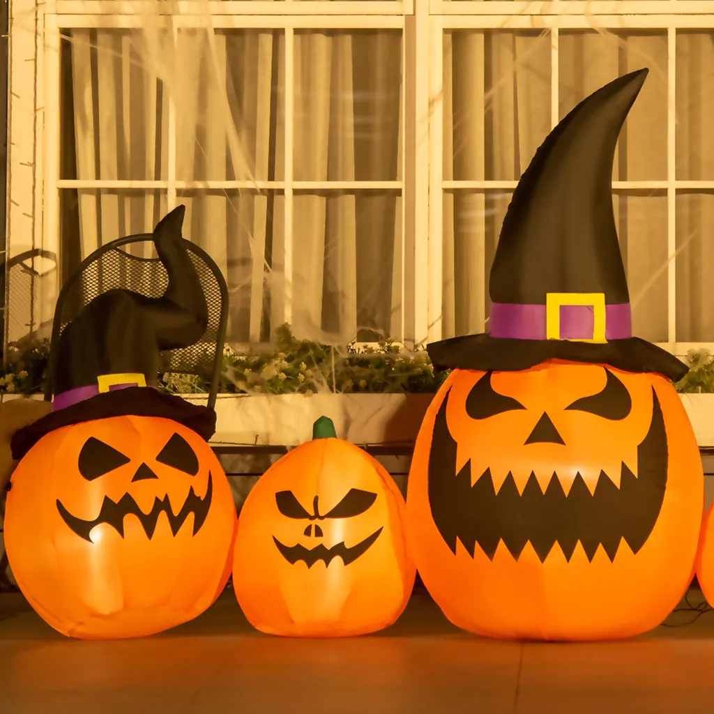 HOMCOM Halloween Dekoration Set Aufblasbarer Kürbis Mit Hexenhut Eingebaute LED-Leuchten Gartendekoration Feiertagsdekorationen 245 X 60 X 125 Cm 10 HOMCOM Halloween Dekoration Set Aufblasbarer Kürbis Mit Hexenhut Eingebaute LED-Leuchten Gartendekoration Feiertagsdekorationen 245 X 60 X 125 Cm – Bild 8