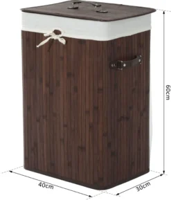 HOMCOM Wäschekorb, Wäschebox, Wäschesammler Mit Deckel, Segeltuchsack, Bambus , Faltbar, 72L, Dunkelbraun, 40 X 30 X 60 Cm -Homcom 65d1c46daf5a6638ab3ea28d228e1fad