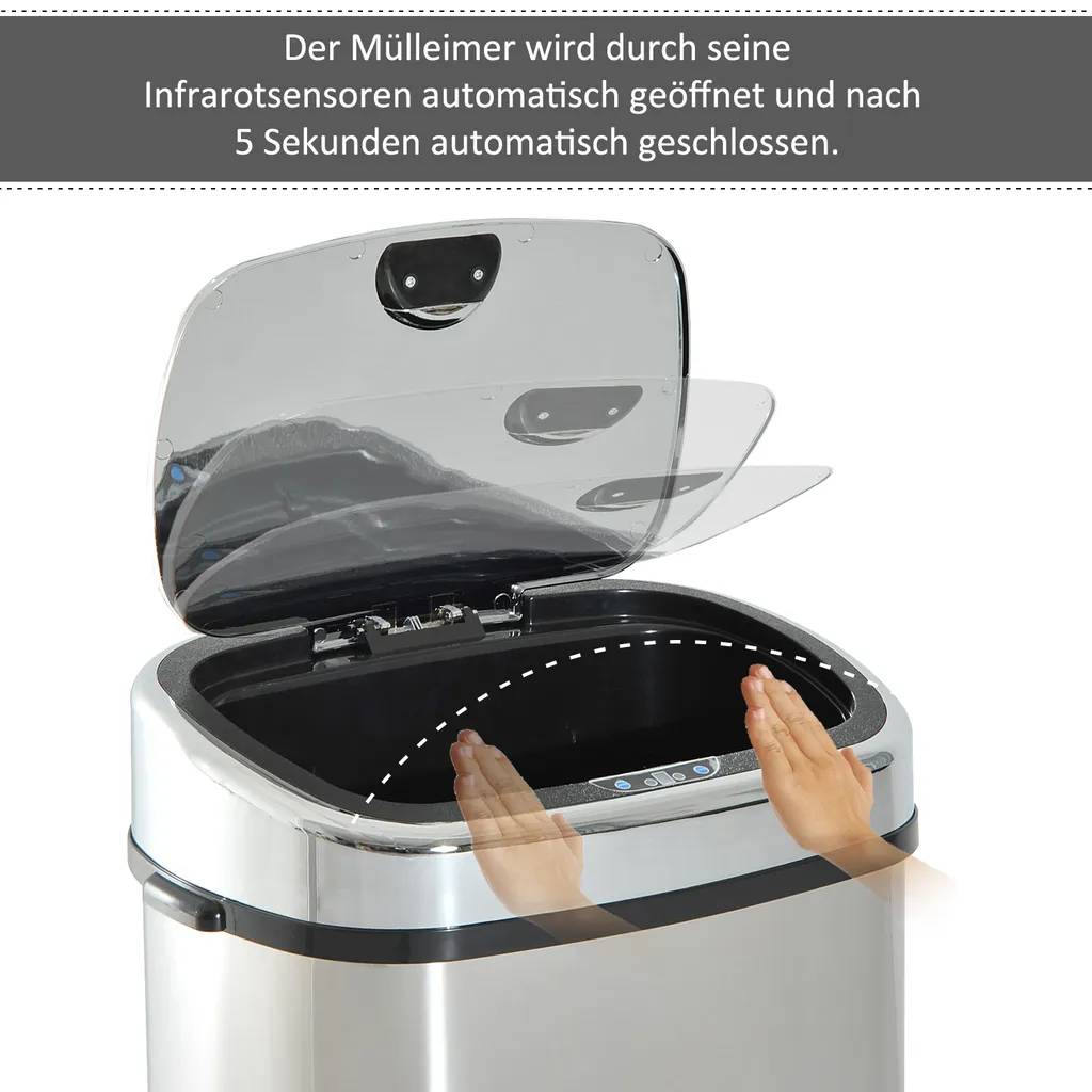 HOMCOM Mülleimer Automatik Mit Sensor Abfalleimer Küche Edelstahl 50/68L Silber (68L) 7 HOMCOM Mülleimer Automatik Mit Sensor Abfalleimer Küche Edelstahl 50/68L Silber (68L) – Bild 5