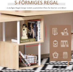 HOMCOM Eckschreibtisch Küchentisch L-Formen Schreibtisch Mit Ablagen Winkelschreibtisch PC-Tisch Computertisch Bürotisch360° Drehbar MDF Eisen Weiß+Eiche 220 X 55 X 76 Cm -Homcom 6650463ebe55d201d949b4c6540e714a