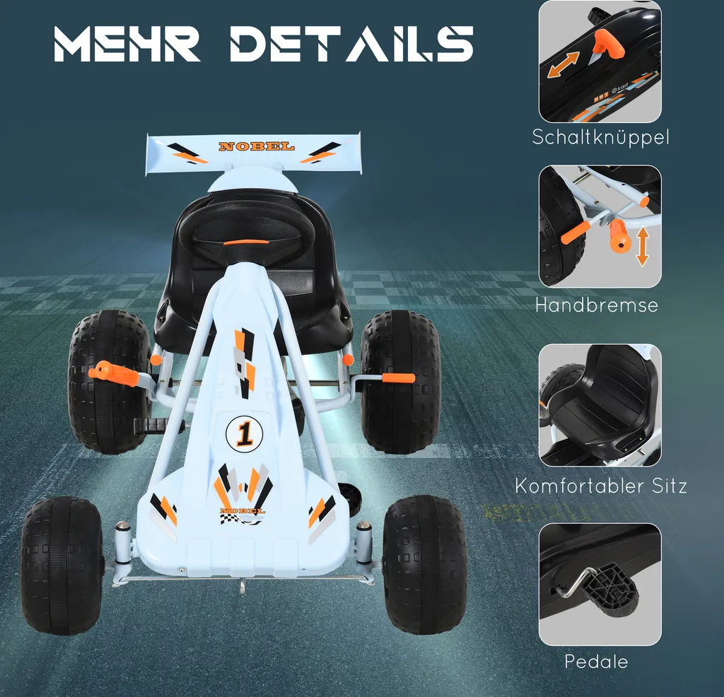 HOMCOM Go Kart Kinderfahrzeug Tretauto Mit Pedal Bremsen Gokart Mit Verstellbarem Sitz Kinderspielzeug Ab 3 Jahre Stahl Hellblau 97 X 66 X 59 Cm 7 HOMCOM Go Kart Kinderfahrzeug Tretauto Mit Pedal Bremsen Gokart Mit Verstellbarem Sitz Kinderspielzeug Ab 3 Jahre Stahl Hellblau 97 X 66 X 59 Cm – Bild 5