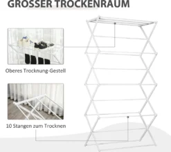 HOMCOM Wäscheständer Faltbar 8-stufiger Trockengestell Trockenständer Metall Kunststoff Weiß 74 X 35 X 144 Cm 12 HOMCOM Wäscheständer Faltbar 8-stufiger Trockengestell Trockenständer Metall Kunststoff Weiß 74 X 35 X 144 Cm -Homcom 666bacc0b4397e8f7637da5c0873ceb9