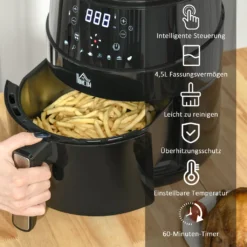 HOMCOM Heißluftfritteuse 4,5 L 1500W Mit 8 Menüs LED-Display Antihaftbeschichteter Fritterkorb Für Gesundes ölfreies Fettarmes Kochen Schwarz 28 X 35,1 X 33 Cm 14 HOMCOM Heißluftfritteuse 4,5 L 1500W Mit 8 Menüs LED-Display Antihaftbeschichteter Fritterkorb Für Gesundes ölfreies Fettarmes Kochen Schwarz 28 X 35,1 X 33 Cm -Homcom 6765fda9cd0ca5601c95866e1bba673d