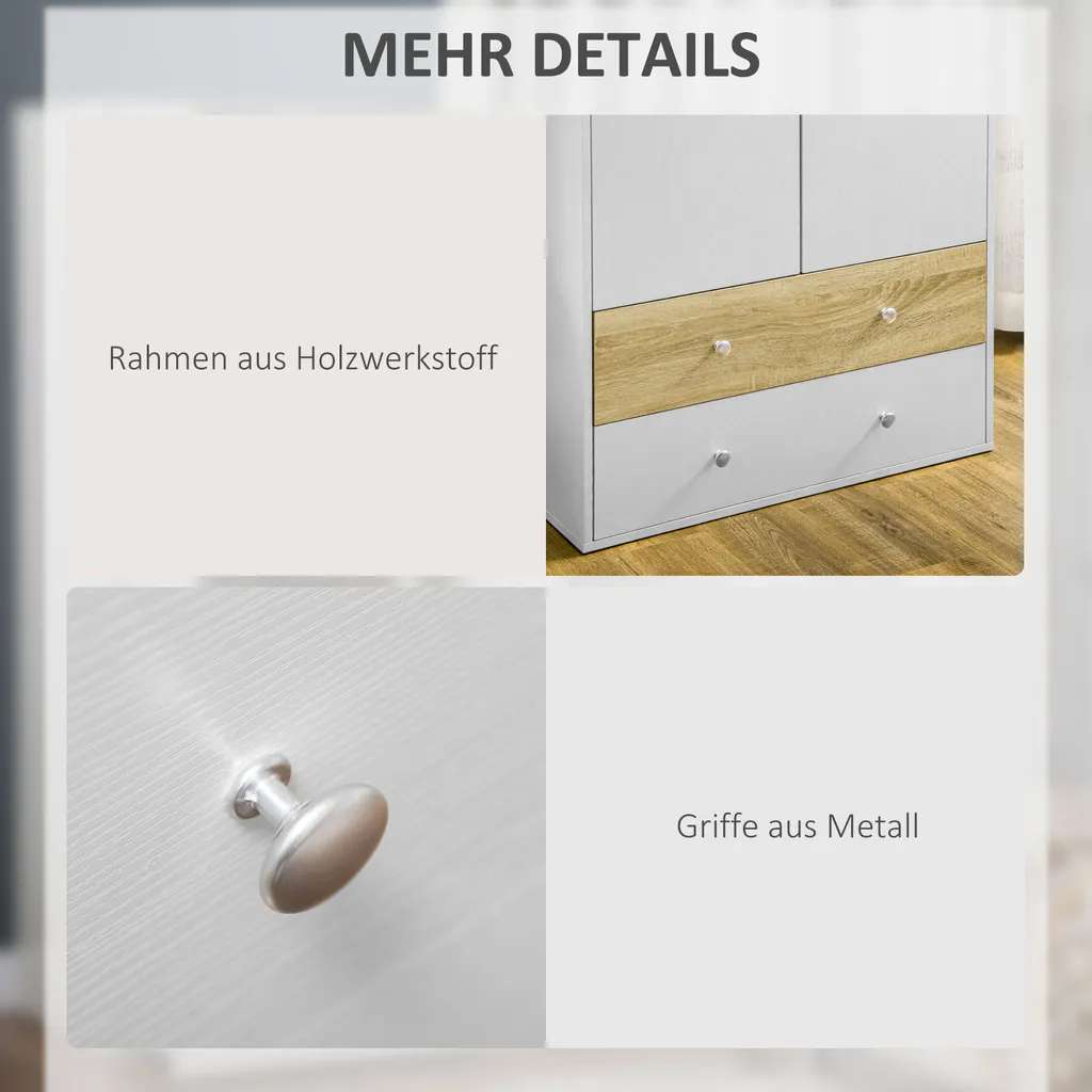 HOMCOM Kleiderschrank, Drehtürenschrank Mit 2 Schubladen, Schrank Mit Türen, Garderobenständer Mit Kippschutz Für Wohnzimmer, Schlafzimmer, Weiß, 80 X 50 X 180cm 8 HOMCOM Kleiderschrank, Drehtürenschrank Mit 2 Schubladen, Schrank Mit Türen, Garderobenständer Mit Kippschutz Für Wohnzimmer, Schlafzimmer, Weiß, 80 X 50 X 180cm – Bild 6