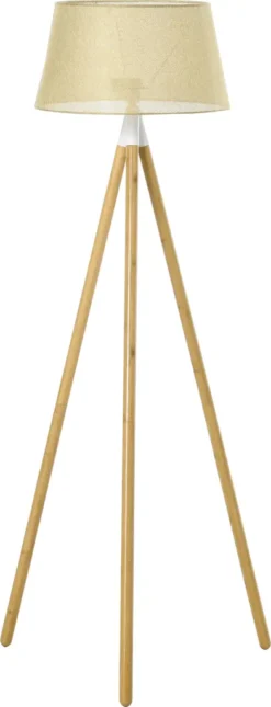 HOMCOM Stehlampe Stehleuchte Standleuchte Mit Bambus Holz-Stativ Modern Künstlerisch Für Das Wohnzimmer Schlafzimmer PVC ABS 67x 67 X 154 Cm