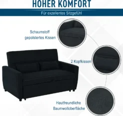 HOMCOM Schlafsofa, Klappsofa, 2-Sitzer Stoffsofa, Bettsofa, Sofa Mit Schlaffunktion, Sofagarnitur, Verstellbarer Winkel, Schwarz, 148 X 82 X 89 Cm -Homcom 690ffca04d737b845179aaeed6d9ede9