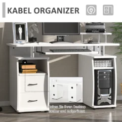 HOMCOM Computertisch Schreibtisch Bürotisch Home Office Reichlich Stauraum 2 Schubladen Druckregal Weiß 120 X 55 X 85 Cm -Homcom 693041b056d6b4649d58965cc3f3d3a9