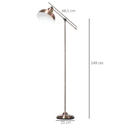HOMCOM Stehlampe, Industrielle Stehleuchte Mit Verstellbarem Schirm, Standleuchte E27 Fassung, Metall, Rotbronze, 68,5 X 25 X 148cm -Homcom 6a02081a0da0dbe39a5a27de1f5b5db4