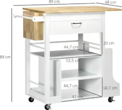 HOMCOM Küchenwagen, Rollwagen, Küchenschrank Mit Arbeitsplatte Aus Gummiholz, Trolley, Beistellwagen Auf Rollen, Servierwagen Mit Schublade, Werkzeugkasten Für Küche, Weiß, 89 X 48 X 89 Cm -Homcom 6a05949f90bdf918832a80b00d78ad80