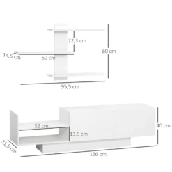 HOMCOM Wohnwand Wohnzimmer TV Set TV-Schrank Mit Wandregal Fernsehschrank Fernsehtisch TV Lowboard Mit Klappschrank Und Regal Weiß 150 X 31,5 X 40 Cm 12 HOMCOM Wohnwand Wohnzimmer TV Set TV-Schrank Mit Wandregal Fernsehschrank Fernsehtisch TV Lowboard Mit Klappschrank Und Regal Weiß 150 X 31,5 X 40 Cm -Homcom 6a1bd0a3a55d048f5c46ae9a7701cb8f