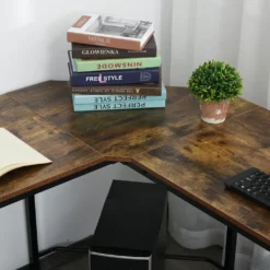 HOMCOM Computertisch, L-förmiger Eckschreibtisch, Schreibtisch, Bürotisch, E1 Spanplatte +Metall, Schwarz+Braun, 150 X 150 X 75 Cm -Homcom 6a457a40f24dd1a1d08fc0c168166704