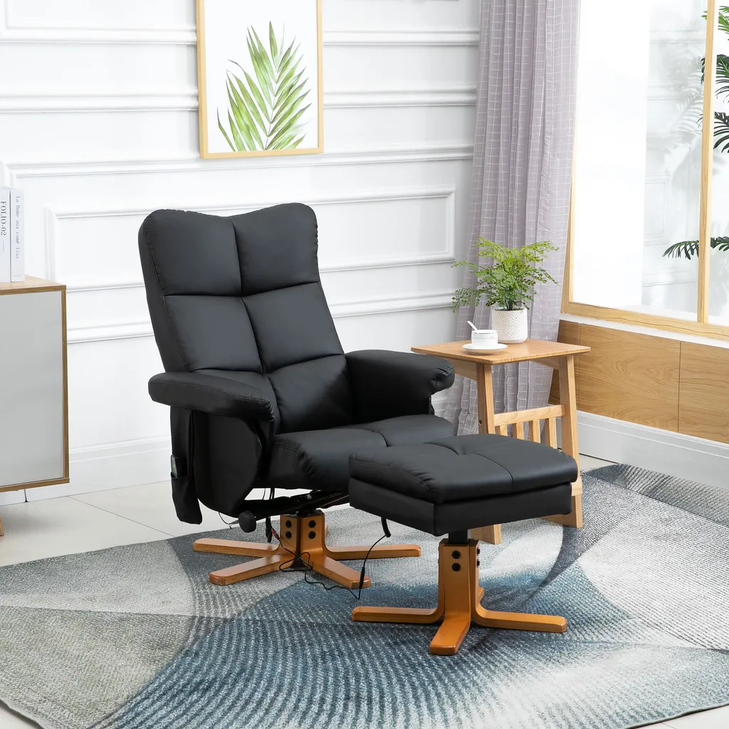 HOMCOM Massagesessel Mit Fußhocker Relaxsessel Fernsehsessel TV Sessel 145°-Neigung Kunstleder Schwarz 80 X 86 X 99 Cm 4 HOMCOM Massagesessel Mit Fußhocker Relaxsessel Fernsehsessel TV Sessel 145°-Neigung Kunstleder Schwarz 80 X 86 X 99 Cm – Bild 2