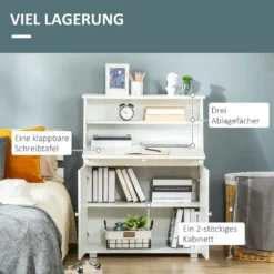 HOMCOM Sekretär Schreibtisch Kommode Schreibkommode Klappensekretär Platzsparender Computertisch Mit Schrank Weiß 82 X 38,5 X 107 Cm -Homcom 6a8abccf9c3289348d0d50a47b69198c