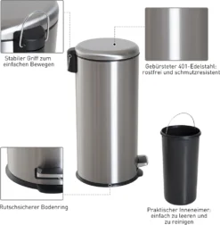 HOMCOM Treteimer Mit Inneneimer Pedal-Mülleimer Klappdeckel Abfallsammler Edelstahl Silber 30L -Homcom 6b1c874c139d3c2956733624c4965e26