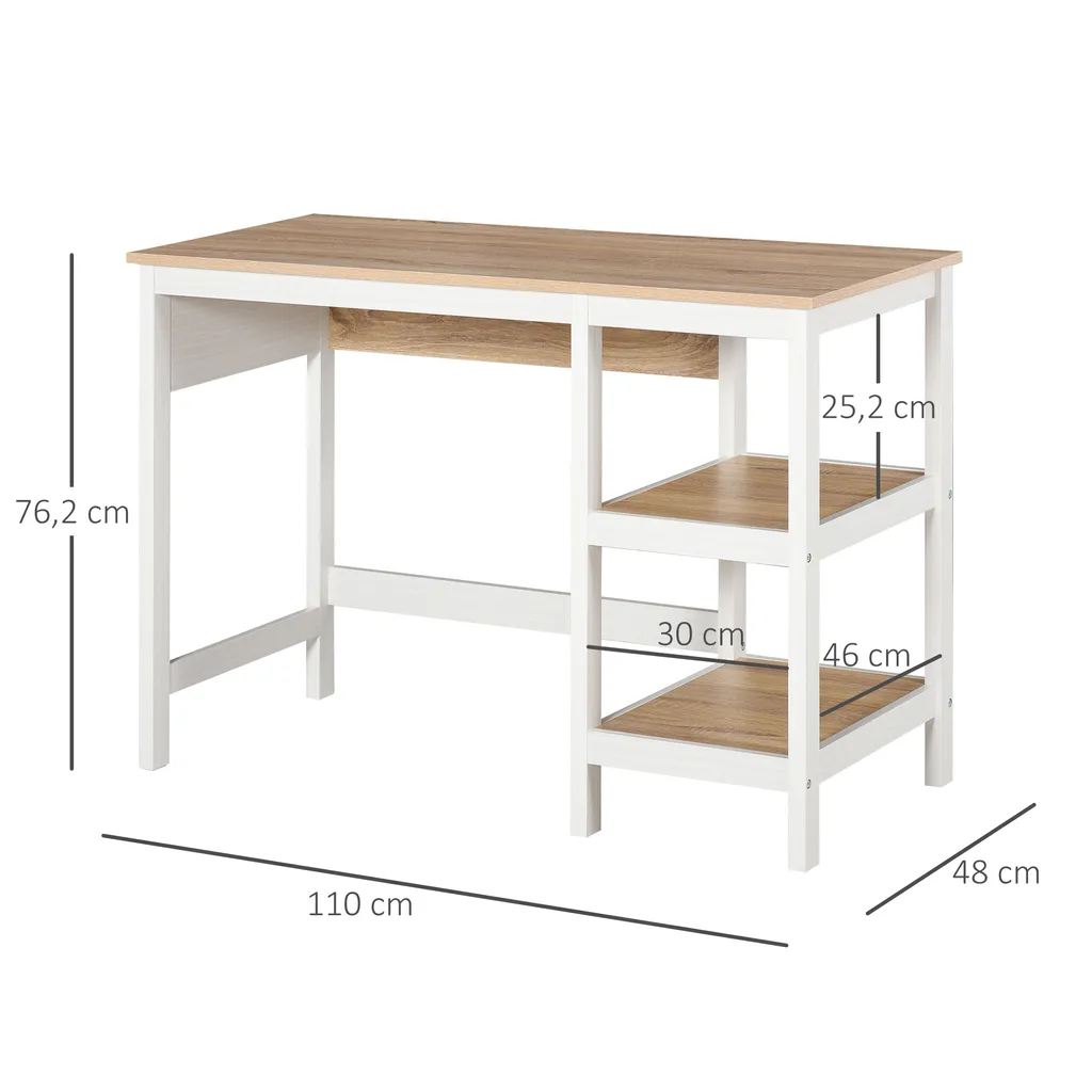 HOMCOM Schreibtisch Mit 2 Ebenen Regal, Computertisch, Bürotisch, MDF, Natur+Weiß, 110 X 48 X 76,2 Cm 8 HOMCOM Schreibtisch Mit 2 Ebenen Regal, Computertisch, Bürotisch, MDF, Natur+Weiß, 110 X 48 X 76,2 Cm – Bild 6