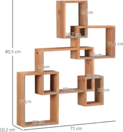 HOMCOM Wandregal Wandboard Schweberegal Mit 5 Ineinandergreifenden Würfel, 9 Fächer Deko Für Schlafzimmer Wohnzimmer Tannenholz Natur 71 X 10,2 X 80,5 Cm -Homcom 6c31825cd7bc56e1e1f5640c9de7dd3d