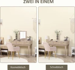 HOMCOM Schminktisch Rattan Design Frisiertisch Mit 2 Schubladen Und Spiegel Schreibtisch Kosmetiktisch Für Schlafzimmer Spanplatte Naturholz 100 X 46 X 78,5 Cm -Homcom 6c6d07005253ae2b34120a8e3f488926