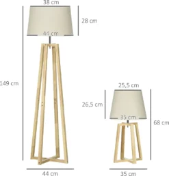 HOMCOM Stehlampe Mit 1 Tischlampe 2er-Set Nachttischlampe 149 Cm/68 Cm Höhe Stehleuchte Für Wohnzimmer Schlafzimmer Skandi-Design Weiß+Natur -Homcom 6c73996926542d6c339fc8896f8b30bd