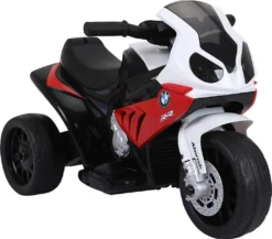 HOMCOM Elektro Kindermotorrad Kinderfahrzeug Lizensiert Von BMW S1000RR Elektro-Dreirad Mit Akku Stahl Rot 66 X 37 X 44 Cm