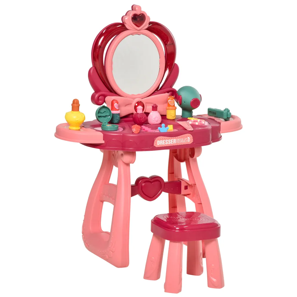 HOMCOM Kinderschminktisch Mit Spiegel Hocker Frisiertisch Mit Reichhaltigem Zubehör 5 Musikstücke Licht Für Mädchen Ab 3 Jahre Anti-rutsch Platzsparend Kunststoff Weinrot+Rosa 57 X 29 Cm X 70,5 Cm 3 HOMCOM Kinderschminktisch Mit Spiegel Hocker Frisiertisch Mit Reichhaltigem Zubehör 5 Musikstücke Licht Für Mädchen Ab 3 Jahre Anti-rutsch Platzsparend Kunststoff Weinrot+Rosa 57 X 29 Cm X 70,5 Cm