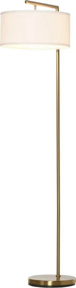 HOMCOM Stehlampe Stehleuchte E27 Sockel Für Wohnzimmer Schlafzimmer Büro Metall Stahl Leinen Gold+Weiß 47 X 37 X 153 Cm