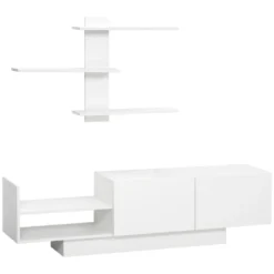 HOMCOM Wohnwand Wohnzimmer TV Set TV-Schrank Mit Wandregal Fernsehschrank Fernsehtisch TV Lowboard Mit Klappschrank Und Regal Weiß 150 X 31,5 X 40 Cm