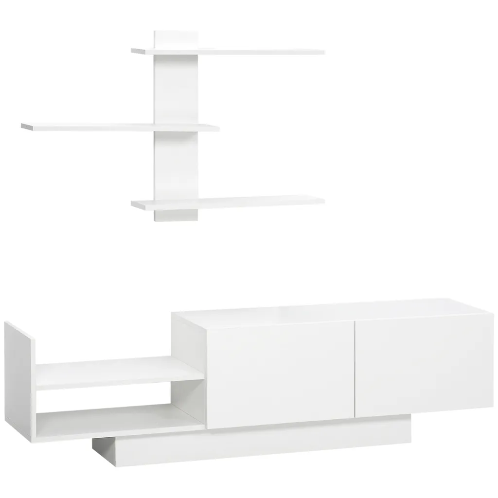HOMCOM Wohnwand Wohnzimmer TV Set TV-Schrank Mit Wandregal Fernsehschrank Fernsehtisch TV Lowboard Mit Klappschrank Und Regal Weiß 150 X 31,5 X 40 Cm 3 HOMCOM Wohnwand Wohnzimmer TV Set TV-Schrank Mit Wandregal Fernsehschrank Fernsehtisch TV Lowboard Mit Klappschrank Und Regal Weiß 150 X 31,5 X 40 Cm