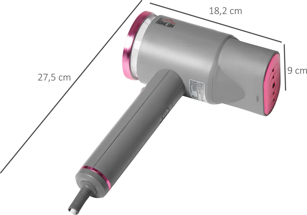 HOMCOM Dampfglätter Dampfbürste Faltbar Kleidung Hemden Dampfbügeleisen Mit 160 Ml Wassertank 1520 W Schnelles Aufheizen Aluminium Kunststoff Grau+Rosa 27,5 X 18,2 X 9 Cm 6 HOMCOM Dampfglätter Dampfbürste Faltbar Kleidung Hemden Dampfbügeleisen Mit 160 Ml Wassertank 1520 W Schnelles Aufheizen Aluminium Kunststoff Grau+Rosa 27,5 X 18,2 X 9 Cm – Bild 4