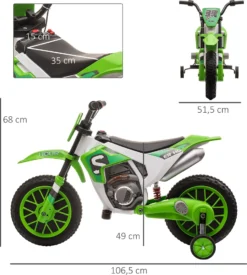 HOMCOM Kinder Elektro-Motorrad Kindermotorrad 12V Kinderfahrzeug Elektrofahrzeug Mit 2 Abnehmbaren Stützrädern Für Kinder Ab 3 Jahre PP Metall Grün+Weiß 106,5 X 51,5 X 68 Cm -Homcom 701ec36207c46f3fa5dd102c8eba150a