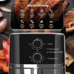 HOMCOM Heißluftfritteuse 4,5 L 1500W Mit 8 Menüs Antihaftbeschichteter Korb Für Gesundes ölfreies Fettarmes Kochen Stahl Schwarz 35,5 X 28 X 33,8 Cm 14 HOMCOM Heißluftfritteuse 4,5 L 1500W Mit 8 Menüs Antihaftbeschichteter Korb Für Gesundes ölfreies Fettarmes Kochen Stahl Schwarz 35,5 X 28 X 33,8 Cm -Homcom 70fb4b6eea8da4a4f5c6b3a97fbee9e3