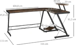 HOMCOM Computertisch, Eckschreibtisch, Schreibtisch, Bürotisch, Spanplatte+Metall, Vintagebraun-Schwarz, 155 X 115 X 91,5 Cm -Homcom 7177894ce081e84127d47d230ffb5721
