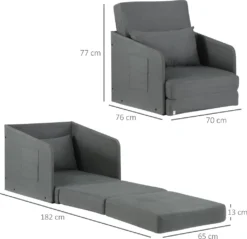 HOMCOM Schlafsofa Sofabett Einzelsofa Waschbarer Bezug 2 Seitentaschen Kissen Metall Grau 70 X 74 X 78 Cm -Homcom 7197e53069c4a79a9090f72a3f682fcb