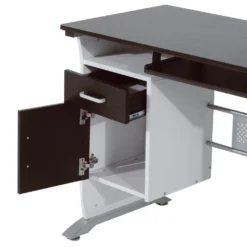 HOMCOM Computertisch Winkelschreibtisch Mit Schubladen Schreibtisch Bürotisch Anti-Rutsch Metall MDF Schwarznuss+Silber 100 X 52 X 75 Cm -Homcom 71aaf2f07e965af30b2b763c3861988c