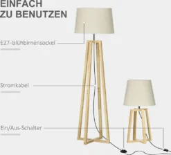 HOMCOM Stehlampe Mit 1 Tischlampe 2er-Set Nachttischlampe 149 Cm/68 Cm Höhe Stehleuchte Für Wohnzimmer Schlafzimmer Skandi-Design Weiß+Natur -Homcom 72528ca37a9a3dbf23ad4fd25d4cfc79