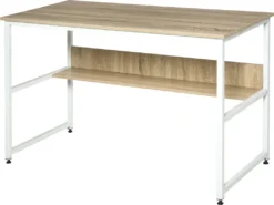 HOMCOM Schreibtisch Für Arbeitszimmer Computertisch Bürotisch Heimbüro Modernes Design Spanplatte Metall Natur 120 X 60 X 75 Cm