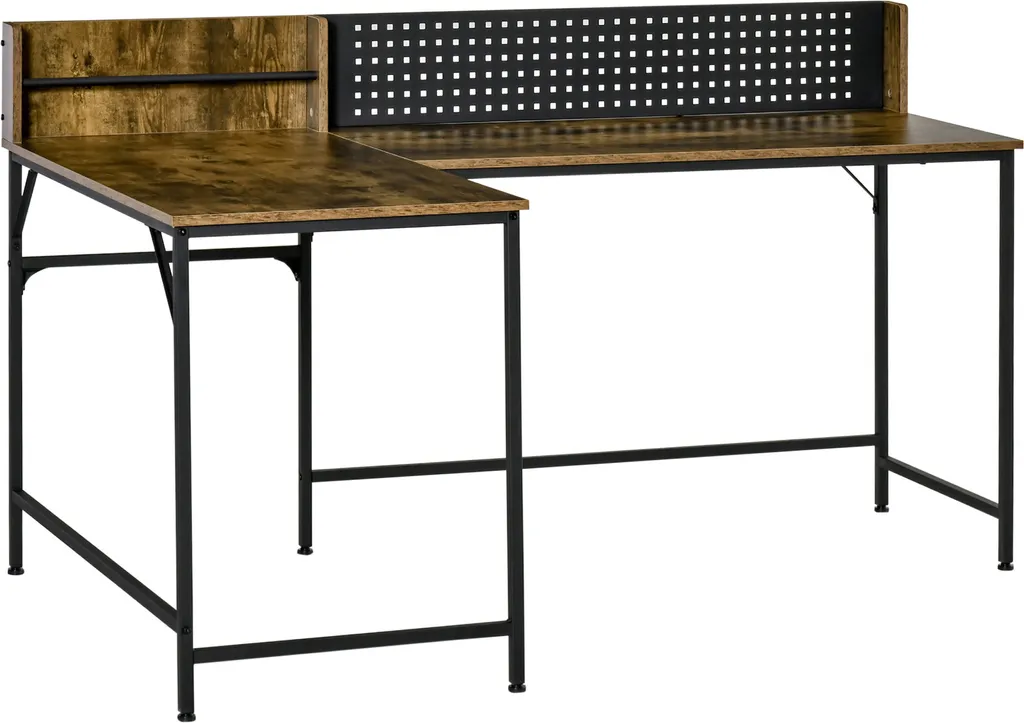 HOMCOM Computertisch Eckschreibtisch L-Form Arbeitstisch Platzsparender Gaming PC Workstation Für Home-Office Industriedesign Metall Rustikales Braun 165 X 110 X 95 Cm 6 HOMCOM Computertisch Eckschreibtisch L-Form Arbeitstisch Platzsparender Gaming PC Workstation Für Home-Office Industriedesign Metall Rustikales Braun 165 X 110 X 95 Cm – Bild 4