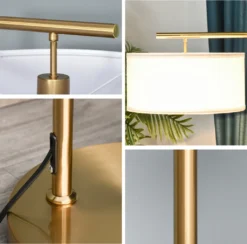 HOMCOM Stehlampe Stehleuchte E27 Sockel Für Wohnzimmer Schlafzimmer Büro Metall Stahl Leinen Gold+Weiß 47 X 37 X 153 Cm -Homcom 736cb3724a84848f899dc173a7dae95c