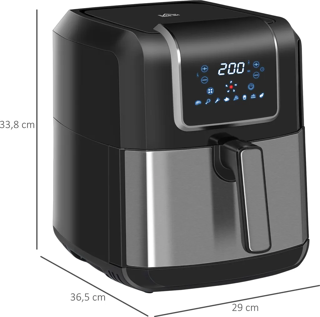 HOMCOM Heißluftfritteuse 6,5 L 1700W Mit 8 Menüs LED-Display Antihaftbeschichteter Korb Für Gesundes ölfreies Fettarmes Kochen Schwarz 36,5 X 29 X 33,8 Cm 5 HOMCOM Heißluftfritteuse 6,5 L 1700W Mit 8 Menüs LED-Display Antihaftbeschichteter Korb Für Gesundes ölfreies Fettarmes Kochen Schwarz 36,5 X 29 X 33,8 Cm – Bild 3
