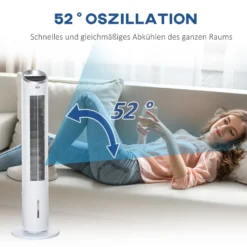 HOMCOM Luftkühler Mit Wasserkühlung Fernbedienung Turmventilator Standventilator Mit Luftbefeuchtung Klimagerät 8h Timer Nutzungsraum 20㎡ 60W ABS Weiß Ø30 X 100,8H Cm -Homcom 751e06825faab8757a2f49d44655c99c