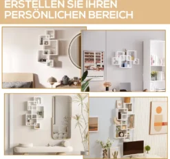 HOMCOM Wandregal Schweberegal Wandboard Mit 5 Ineinandergreifenden Würfel, 9 Fächer, Wanddeko Für Wohnzimmer Schlafzimmer Tannenholz Weiß 49,5 X 10,2 X 86 Cm -Homcom 753f4d6a6ca8ac194c484dd59b65cce4