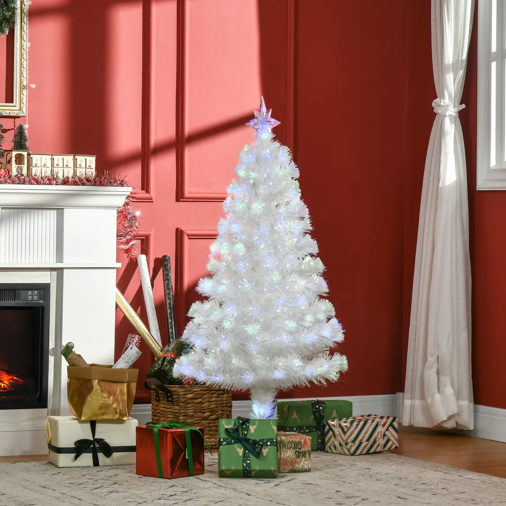 HOMCOM Weihnachtsbaum 1,2 M Christbaum Kunsttanne 130 Zweige Mit RGB Led-Leuchten Metallfuß PVC Weiß Ø45 X 120H Cm 4 HOMCOM Weihnachtsbaum 1,2 M Christbaum Kunsttanne 130 Zweige Mit RGB Led-Leuchten Metallfuß PVC Weiß Ø45 X 120H Cm – Bild 2