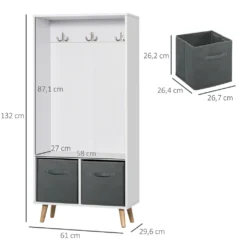 HOMCOM Garderobenständer Kleiderschrank Mit 3 Haken Schulbladen Garderobe Kleiderständer Mit Nordisches Design Für Schlafzimmer Eingangsbereich Mit Kippschutz Spanholz Weiß+Grau 61 X 29,6 X 132 Cm -Homcom 7740556726bc4a85cfb378e8b5578057
