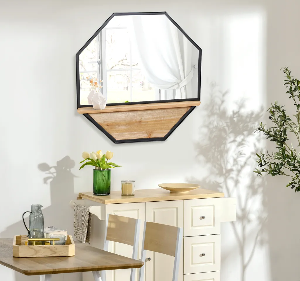 HOMCOM 61 X 61cm Achteck Wandspiegel Hängespiegel Wohnzimmerspiegel Mit Regal Industrie-Design Für Schlafzimmer Schwarz 4 HOMCOM 61 X 61cm Achteck Wandspiegel Hängespiegel Wohnzimmerspiegel Mit Regal Industrie-Design Für Schlafzimmer Schwarz – Bild 2