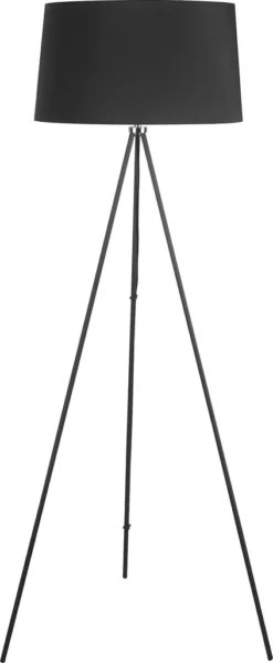 HOMCOM Stehlampe Tripod Schlafzimmer Standleuchte Stehleuchte 40 W Skandinavisch Stoff + Metall Schwarz ∅48 X 156 Cm