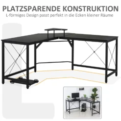 HOMCOM Computertisch, L-förmiger Eckschreibtisch, Schreibtisch, Bürotisch, MDF+Metall, Schwarz, 150 X 150 X 76 Cm -Homcom 78d04d827750e7b972237973c430ef3f