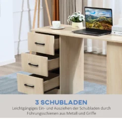 HOMCOM Schreibtisch Computertisch Bürotisch Arbeitstisch Regal Mit 3 Schubladen Regale Natur 120 X 49 X 72 Cm -Homcom 78d4384d02611296515f503d5ca14b06